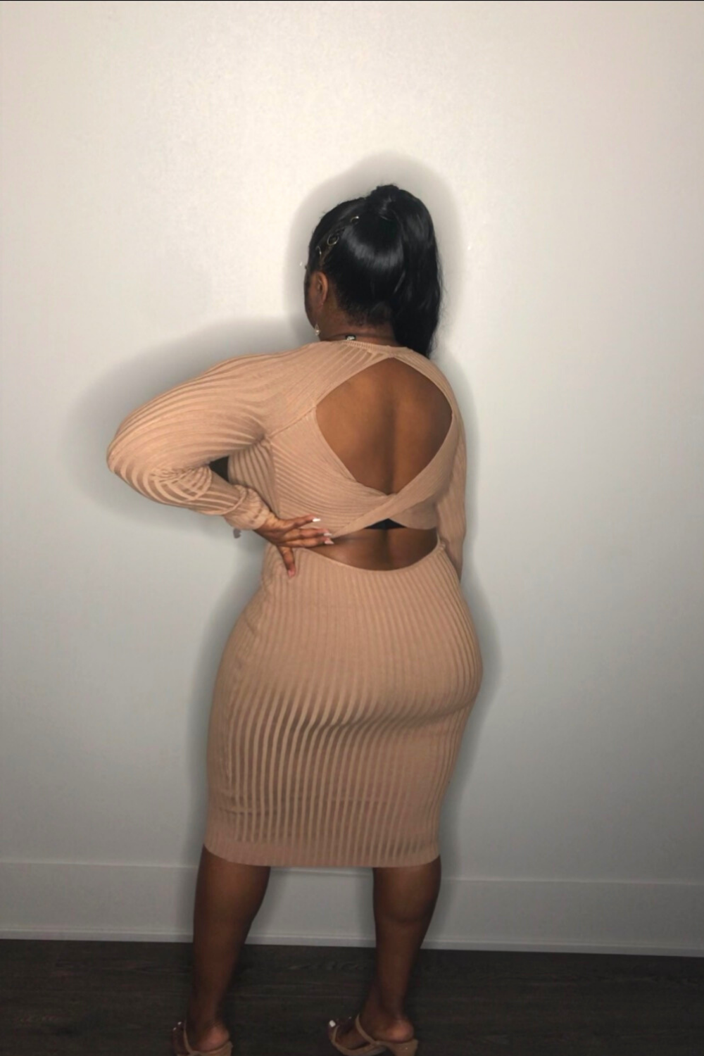 Oatmeal ribbed knit dress