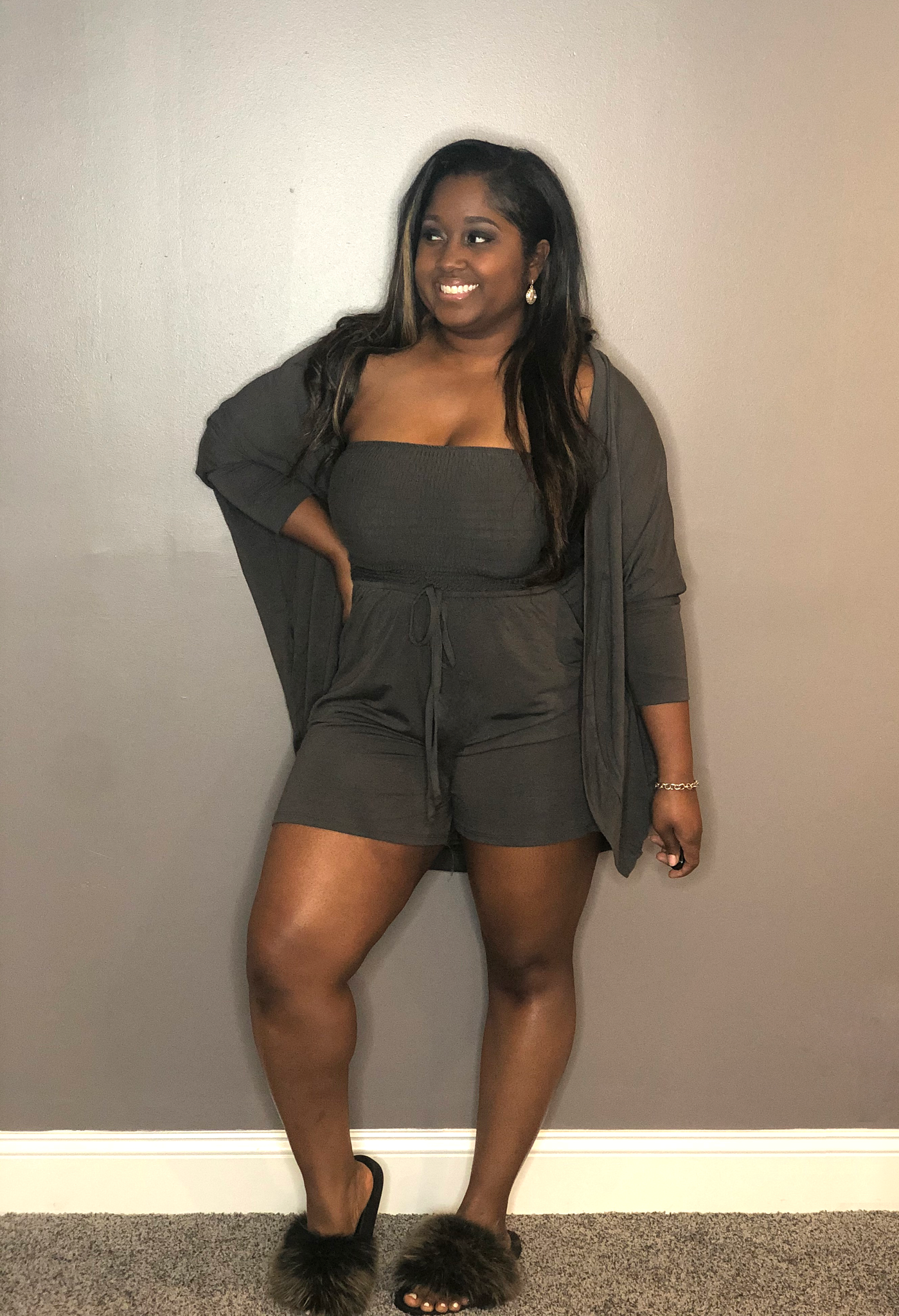 Now Boarding Romper Set - Charcoal